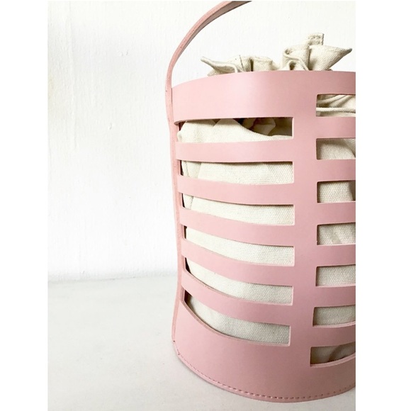Vegan Leather Bucket Bag Top Handle Pink - Picture 5 of 5